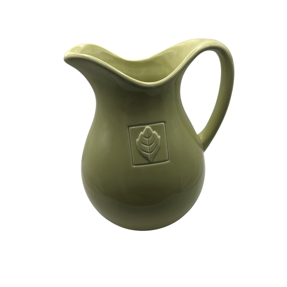 Country Gate by Enesco Green Ceramic Pitcher Flower Leaf Square Embossed